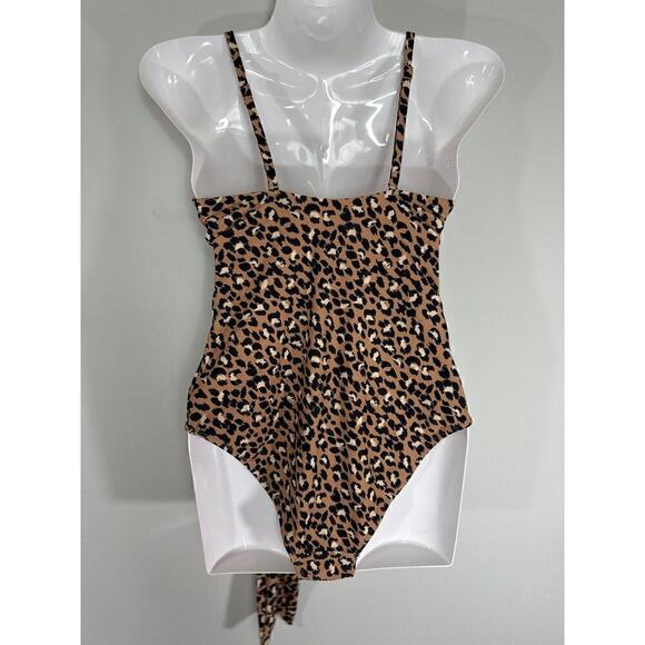AERIE SWIMWEAR Cut Out Self Tie Front Leopard Print One Piece Swimsuit SL NWOT - Picture 3 of 7